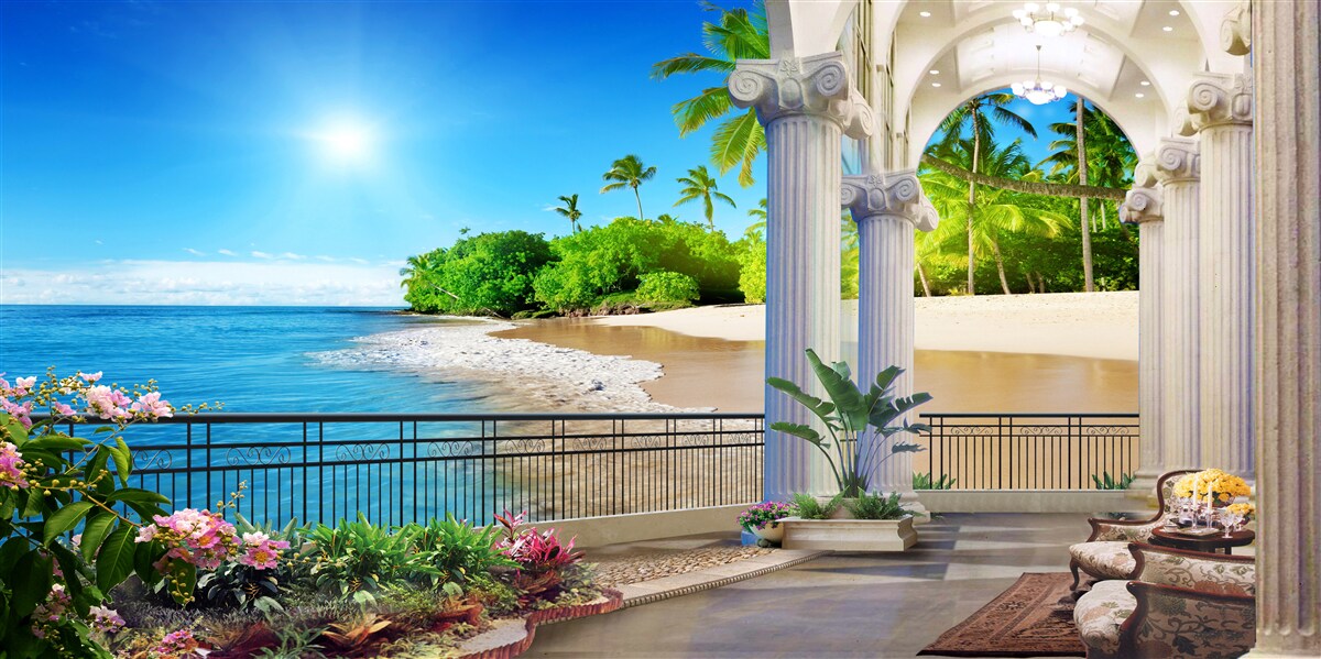 Фотошпалери панорамний вид на океан і пляж з тераси