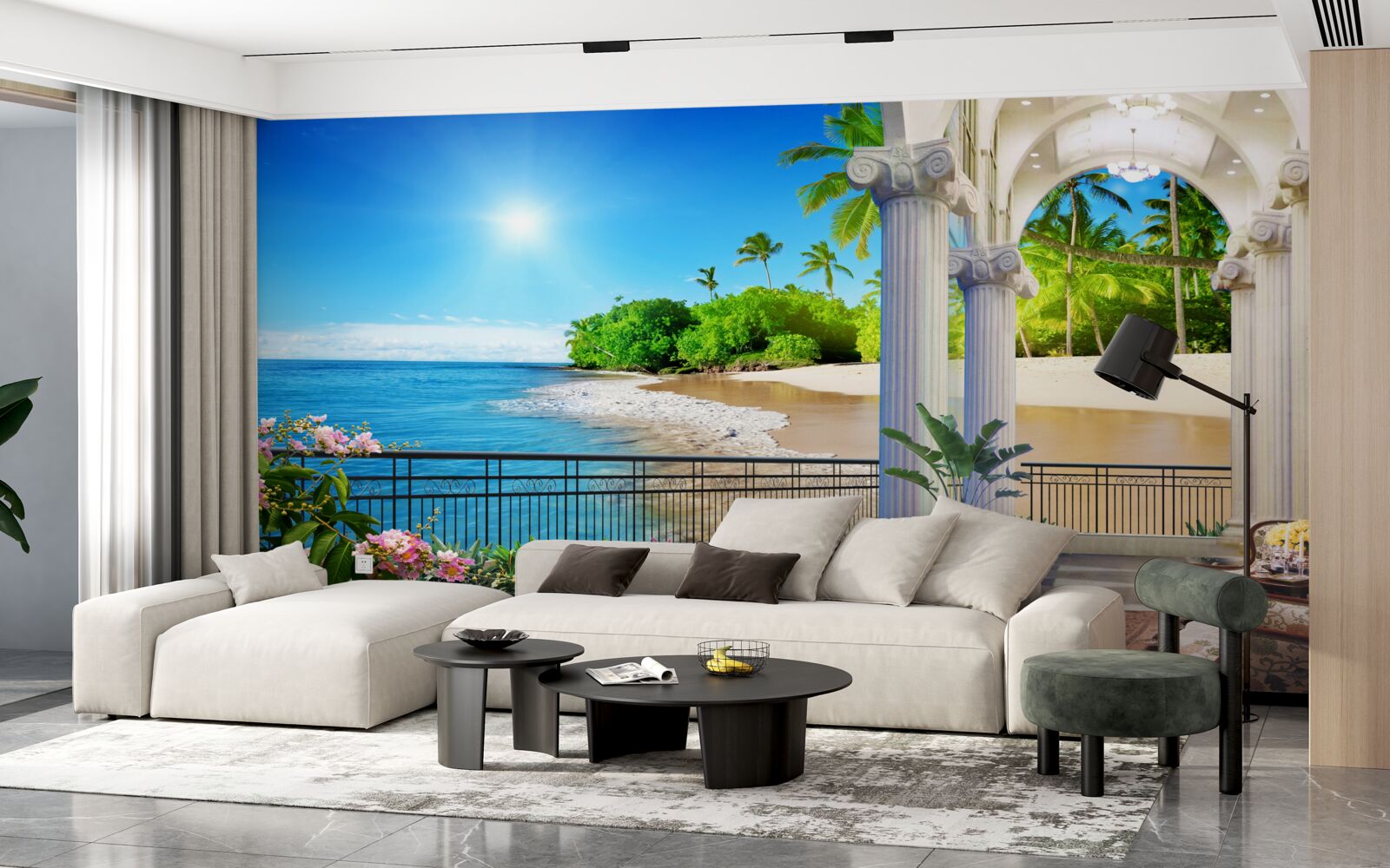 Фотошпалери панорамний вид на океан і пляж з тераси