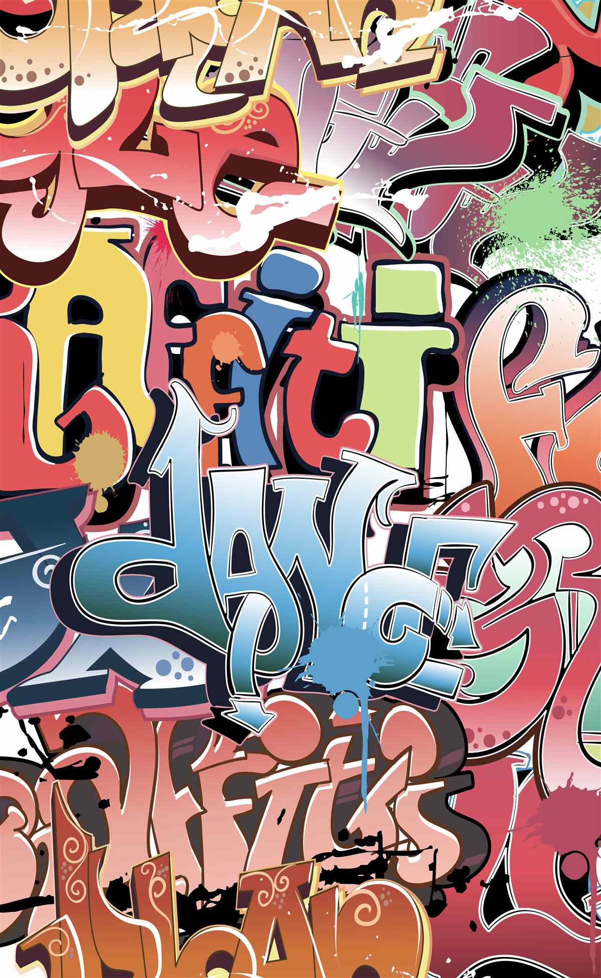 Фотошпалери графіті написи в різних кольорах