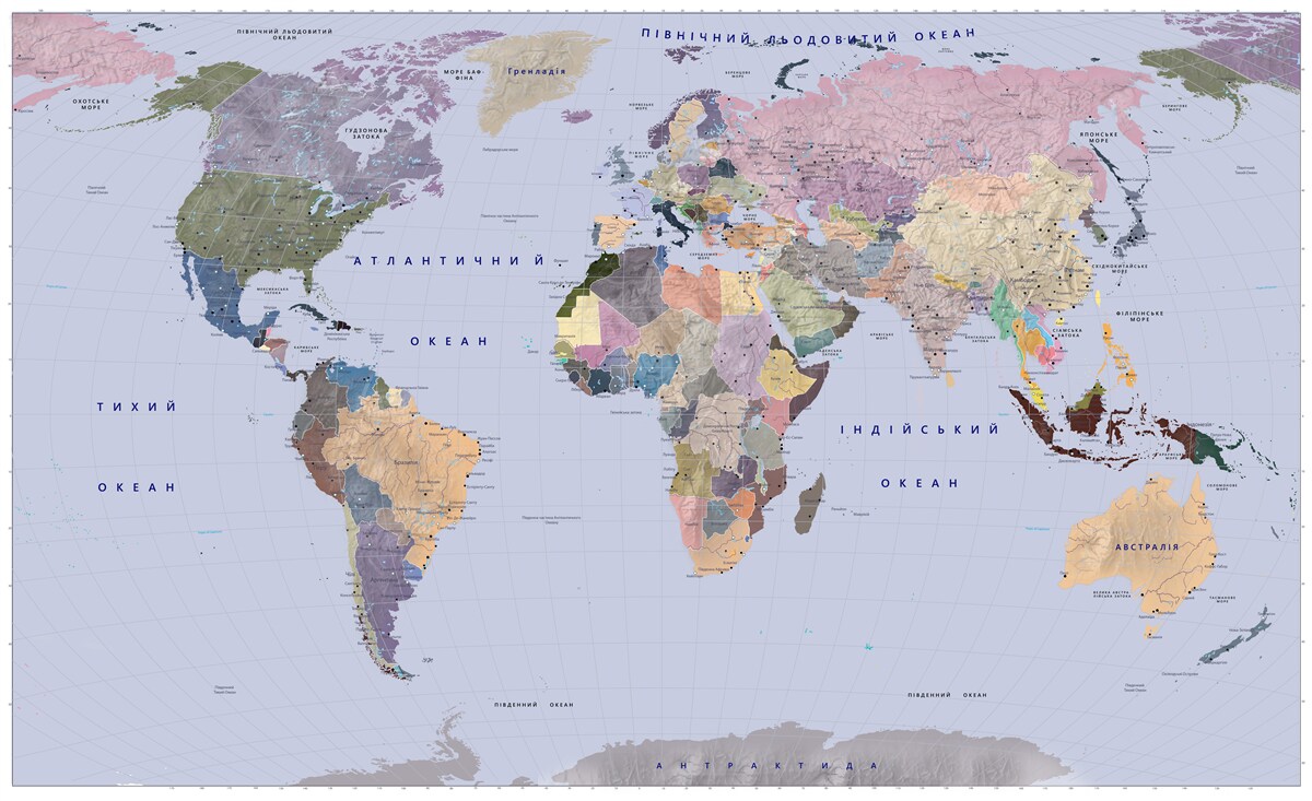 Фотошпалери різнокольорова географічна карта світу