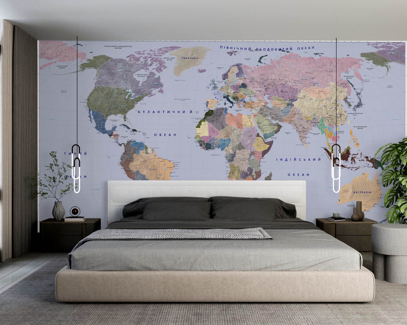 Фотошпалери різнокольорова географічна карта світу