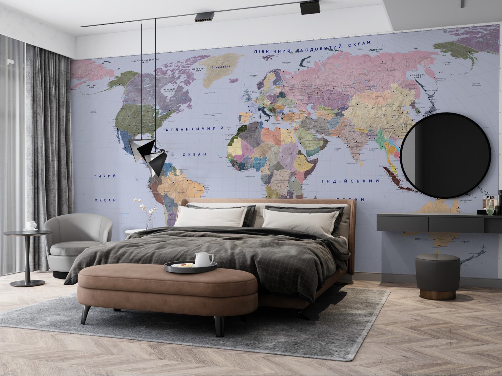 Фотошпалери різнокольорова географічна карта світу