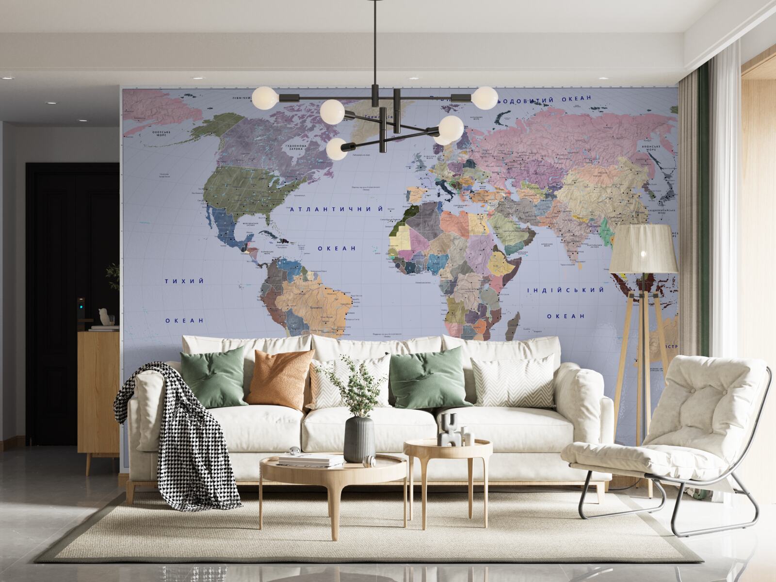 Фотошпалери різнокольорова географічна карта світу