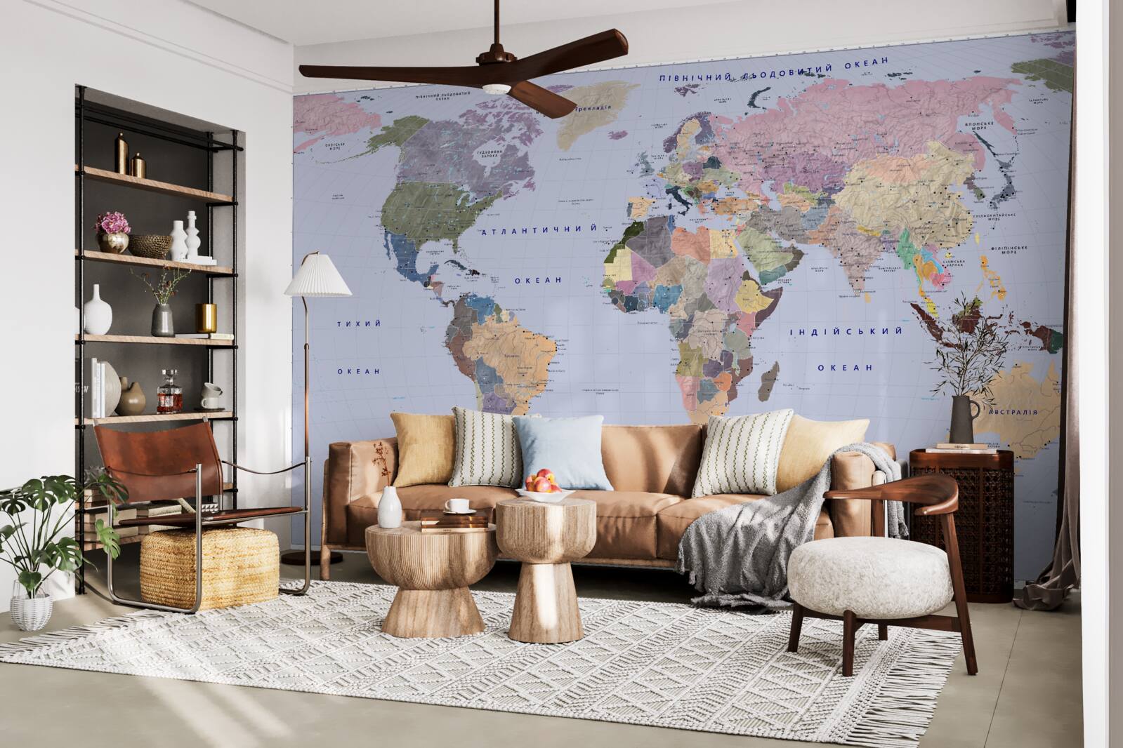 Фотошпалери різнокольорова географічна карта світу