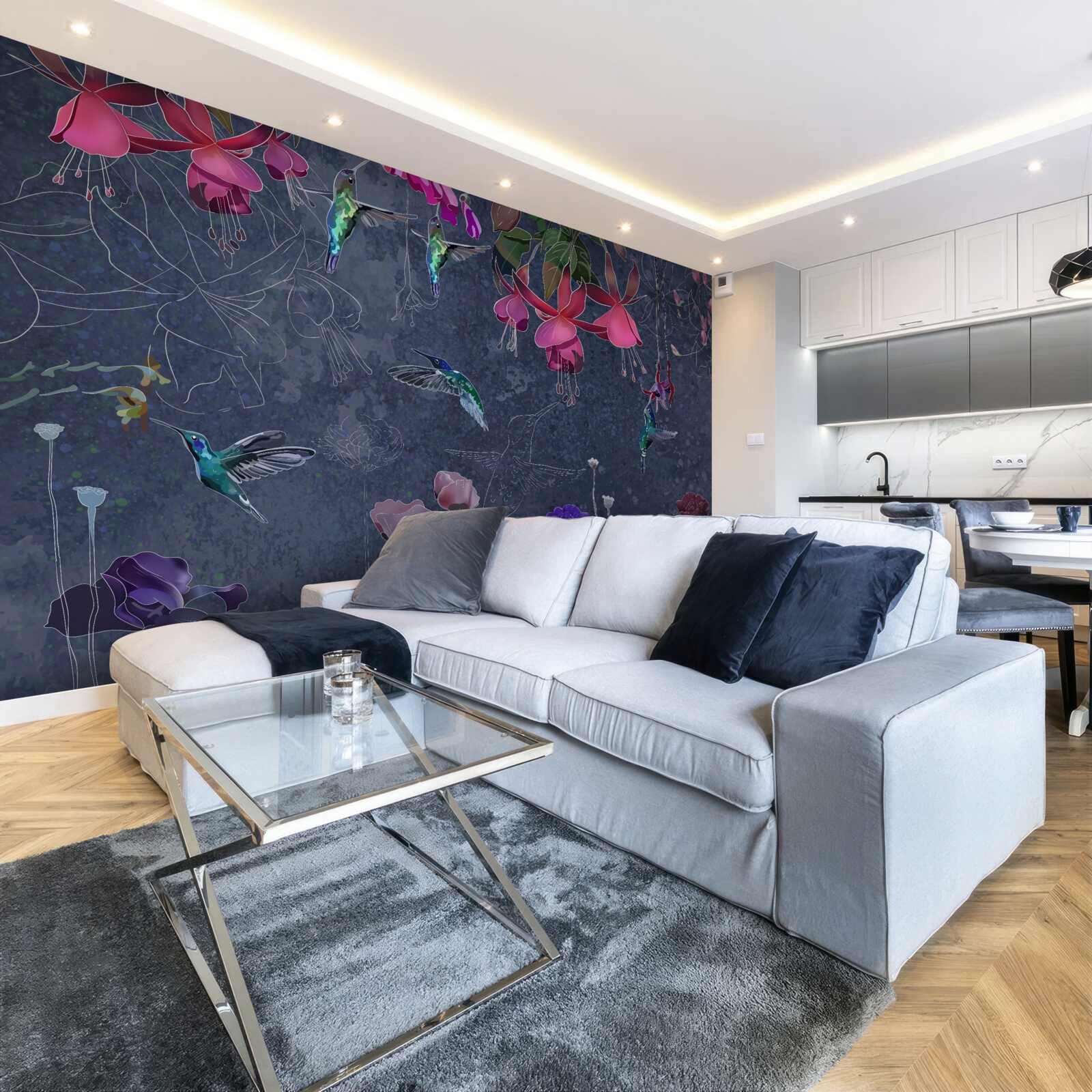 Фотошпалери квіти та колібрі