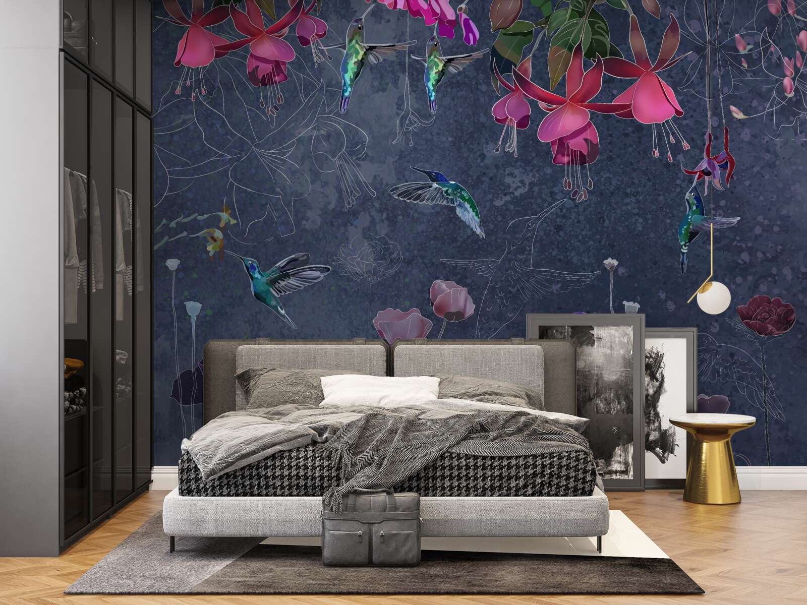 Фотошпалери квіти та колібрі