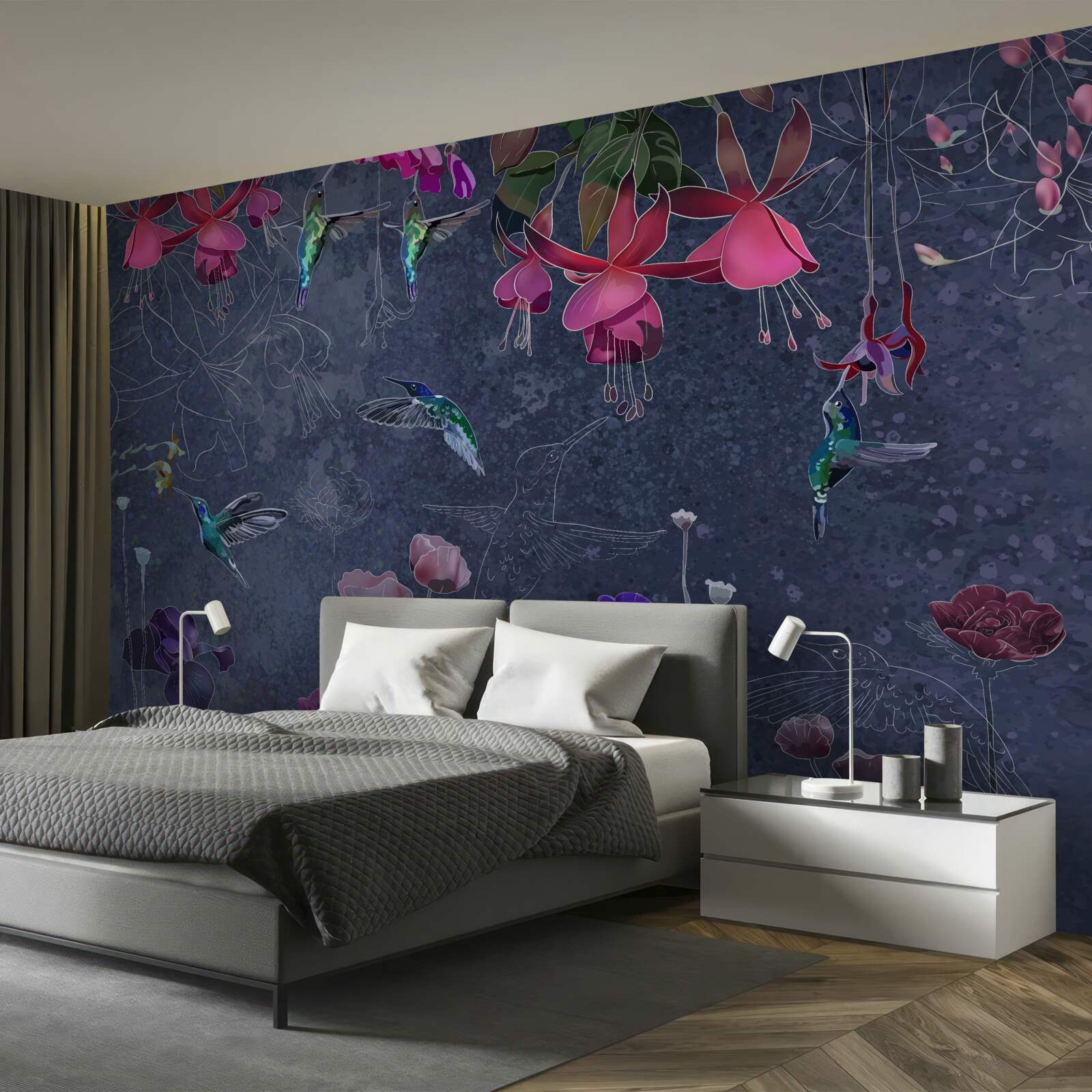 Фотошпалери квіти та колібрі