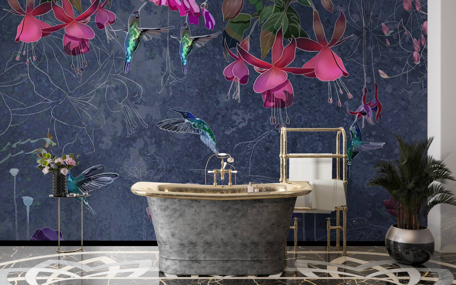 Фотошпалери квіти та колібрі