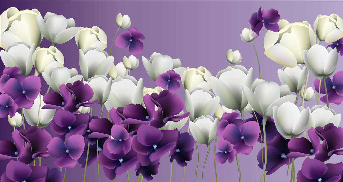 Фотошпалери білі та фіолетові квіти