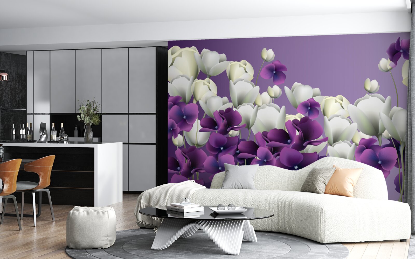 Фотошпалери білі та фіолетові квіти