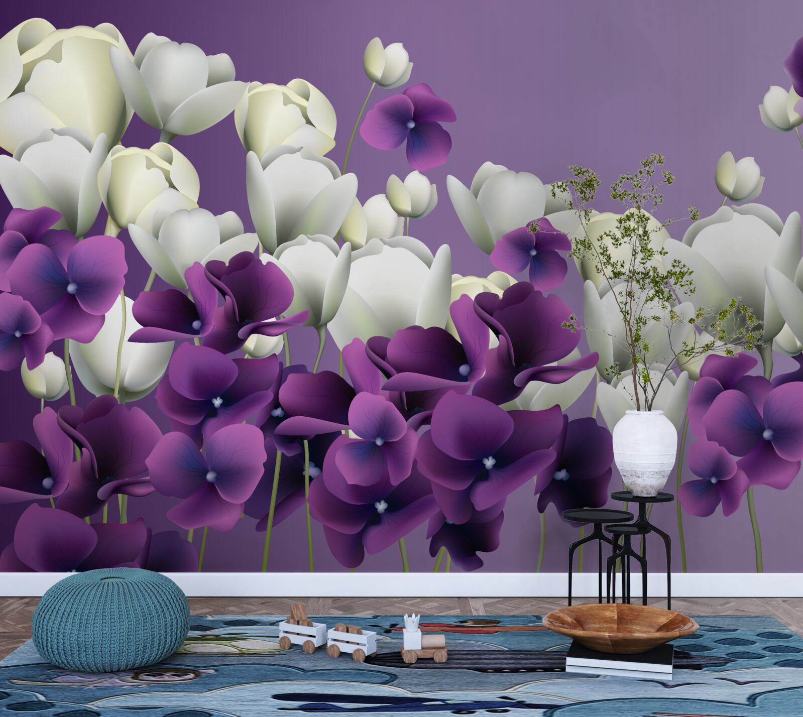 Фотошпалери білі та фіолетові квіти