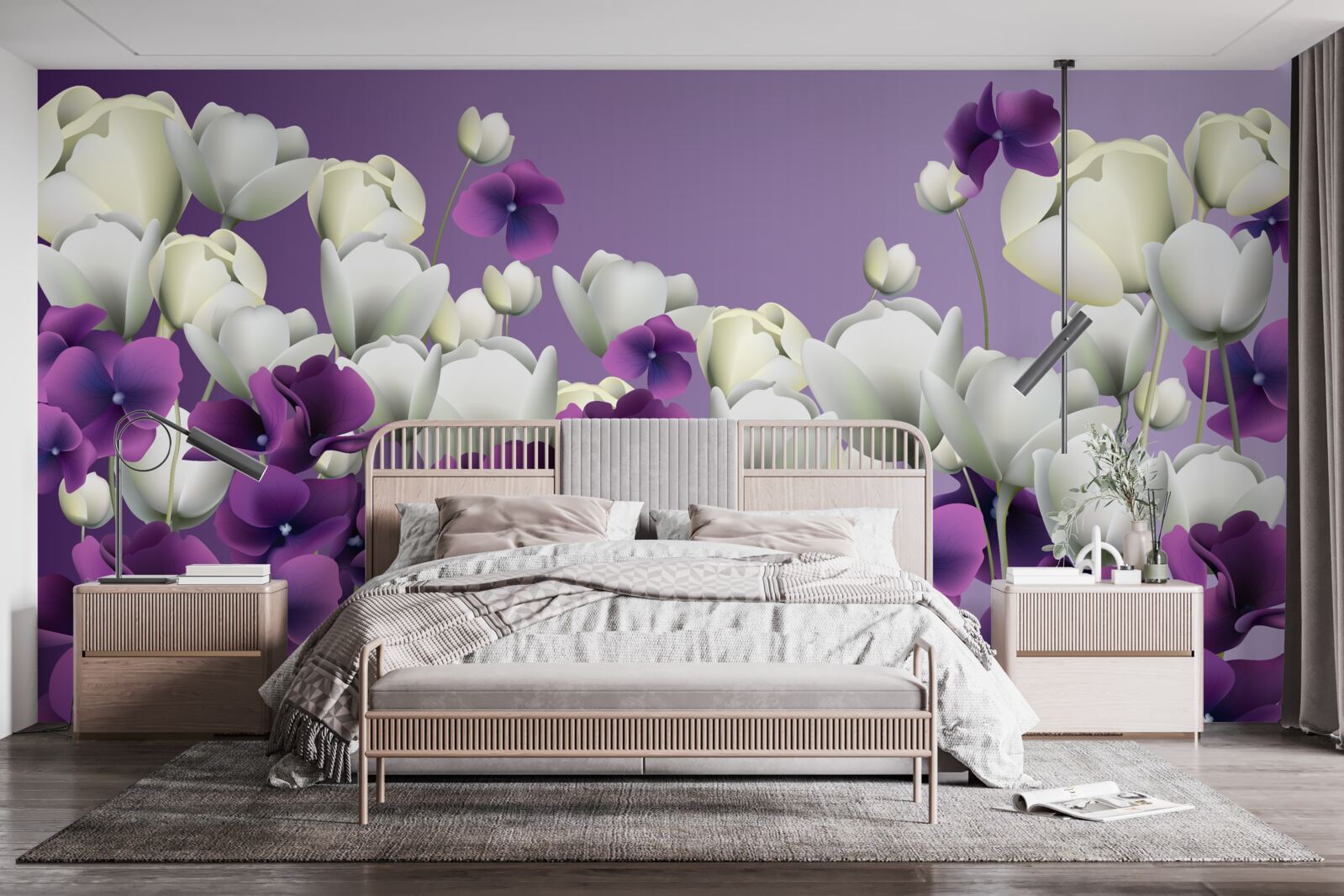 Фотошпалери білі та фіолетові квіти