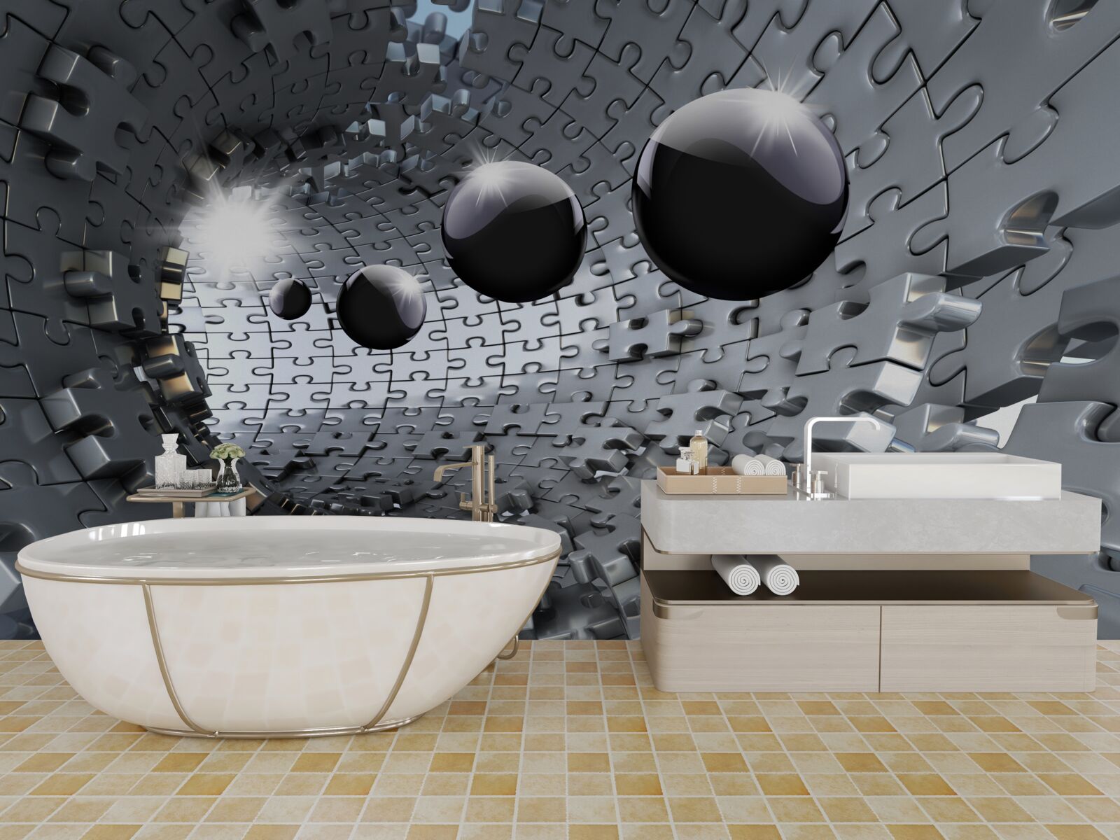 Фотошпалери чорні кулі зникають за обрієм