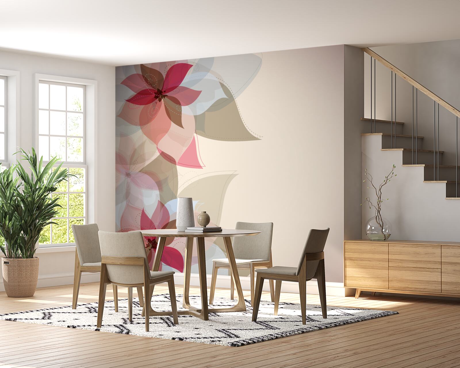 Фотошпалери абстрактний живопис з червоних квітів і листя