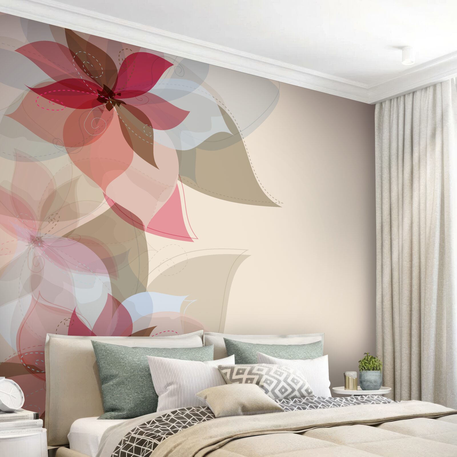 Фотошпалери абстрактний живопис з червоних квітів і листя