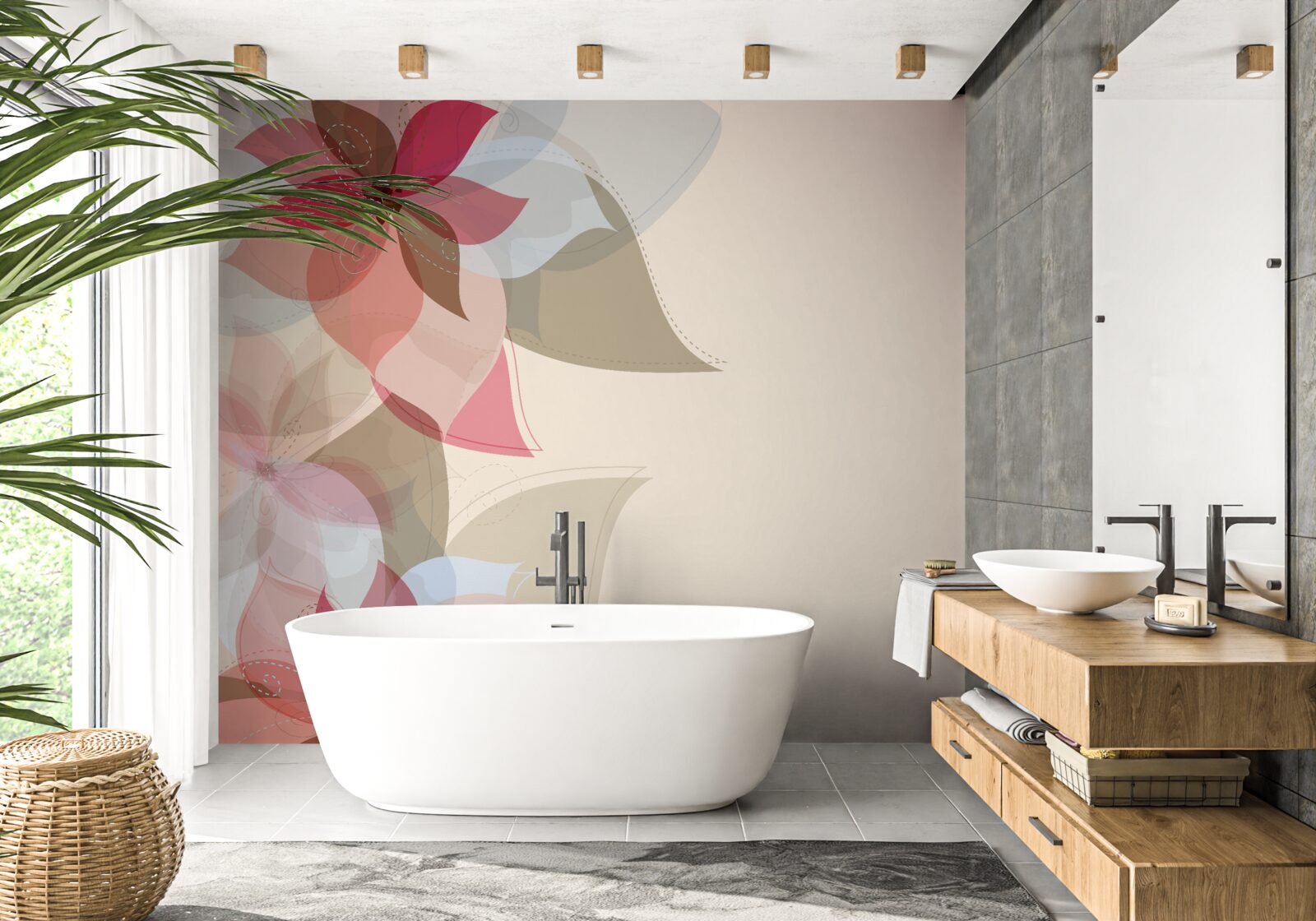 Фотошпалери абстрактний живопис з червоних квітів і листя