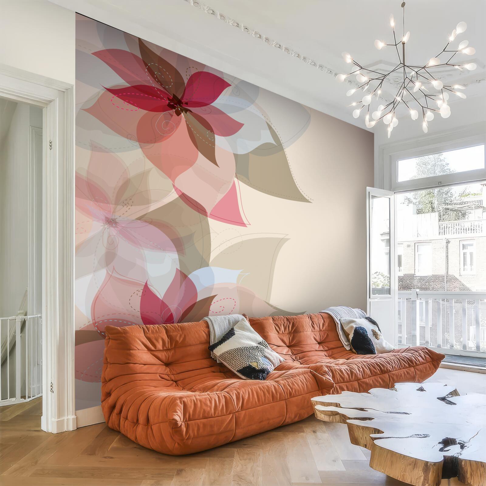 Фотошпалери абстрактний живопис з червоних квітів і листя