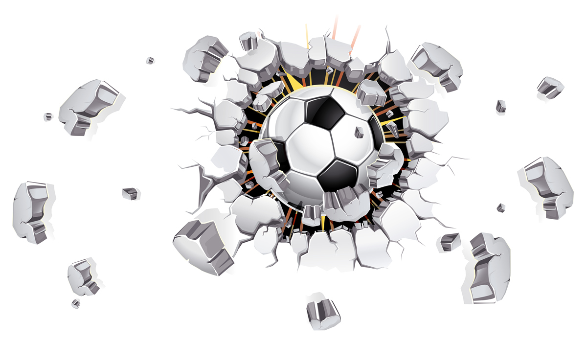 Фотошпалери Стіну пробили футбольним м'ячем