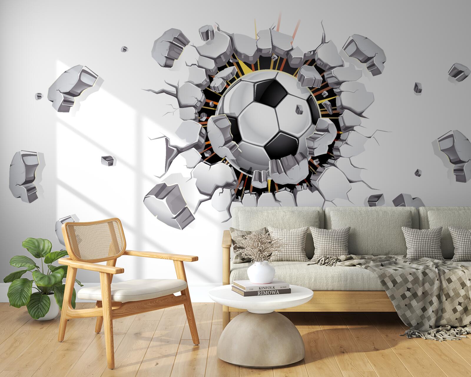 Фотошпалери Стіну пробили футбольним м'ячем