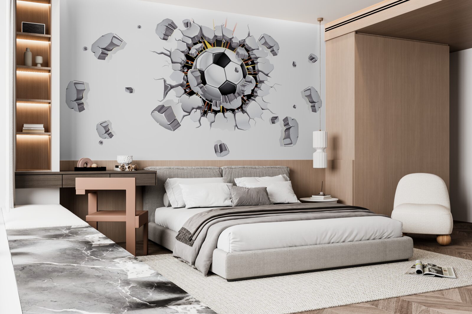 Фотошпалери Стіну пробили футбольним м'ячем