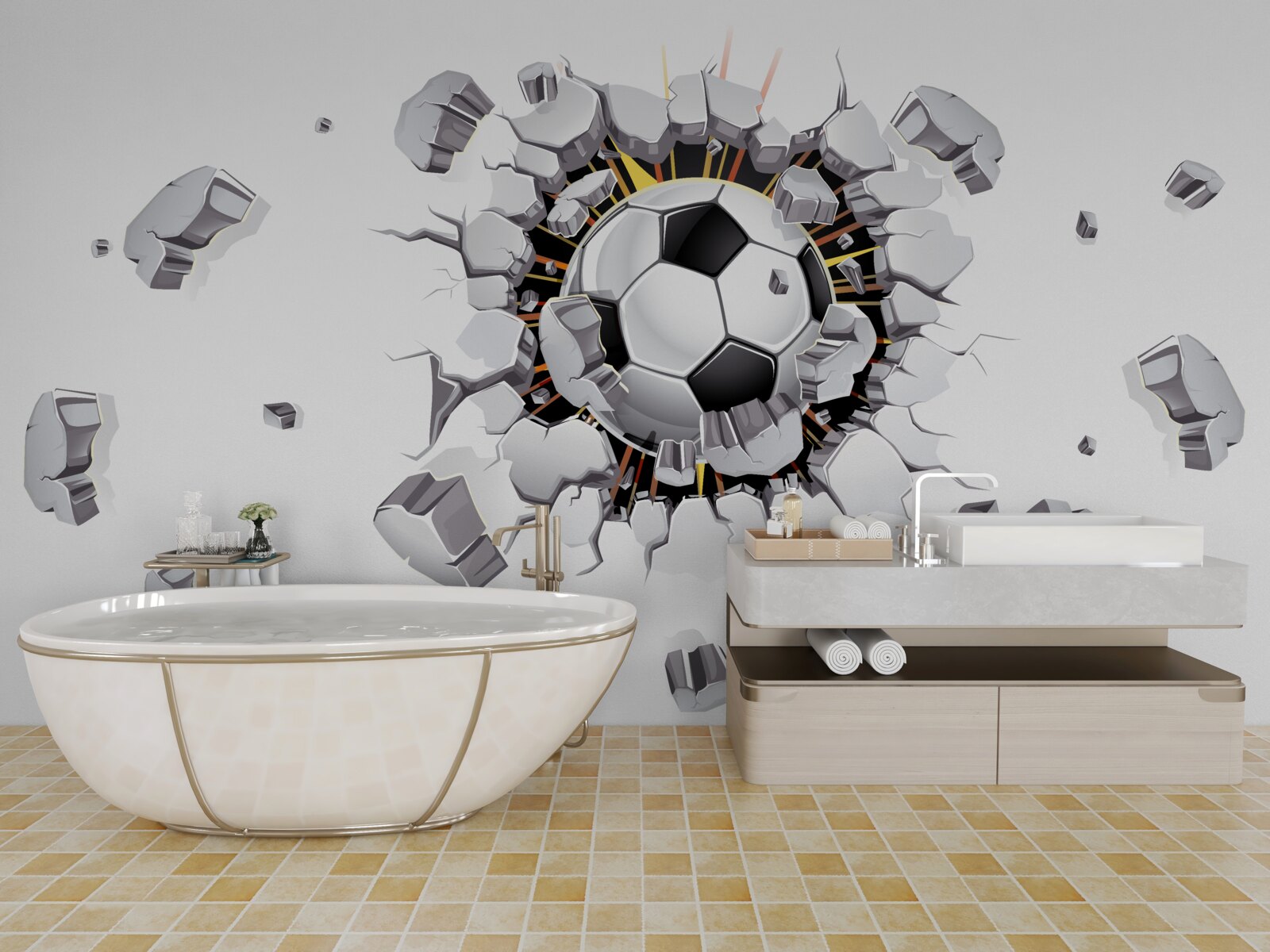 Фотошпалери Стіну пробили футбольним м'ячем