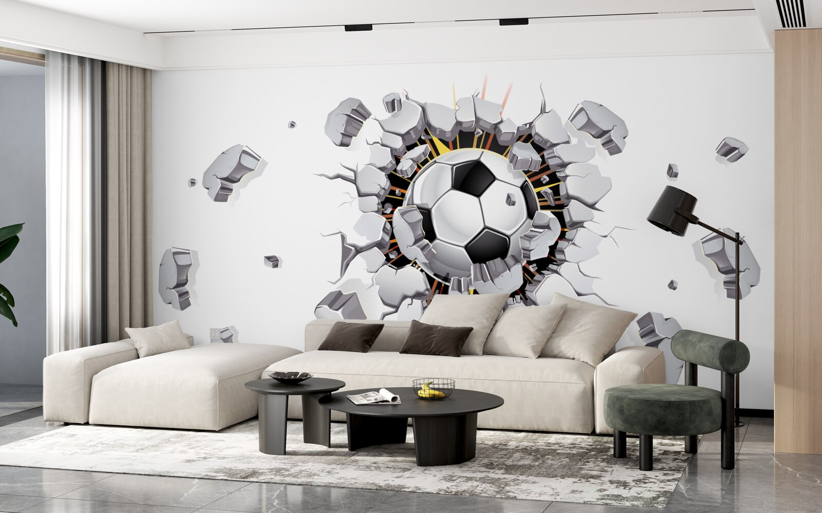 Фотошпалери Стіну пробили футбольним м'ячем