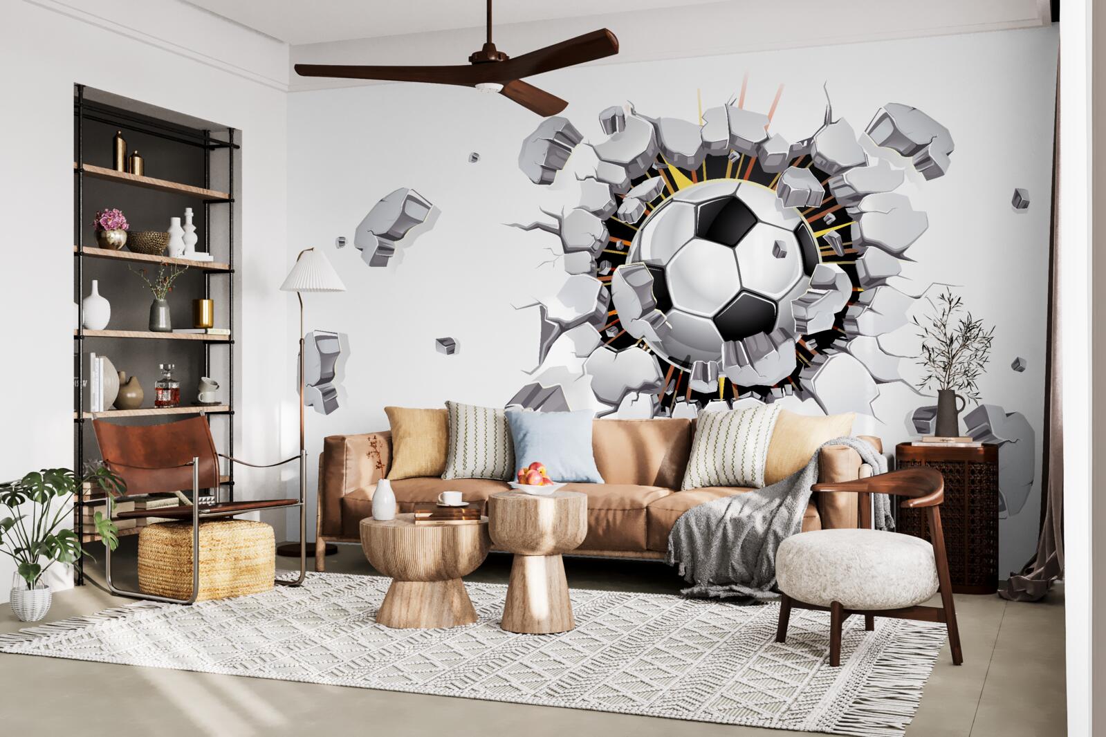 Фотошпалери Стіну пробили футбольним м'ячем