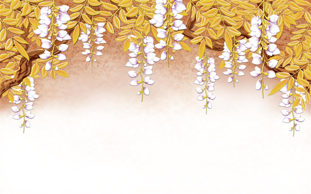 Фотошпалери відображення жовтого листя і білих квітів