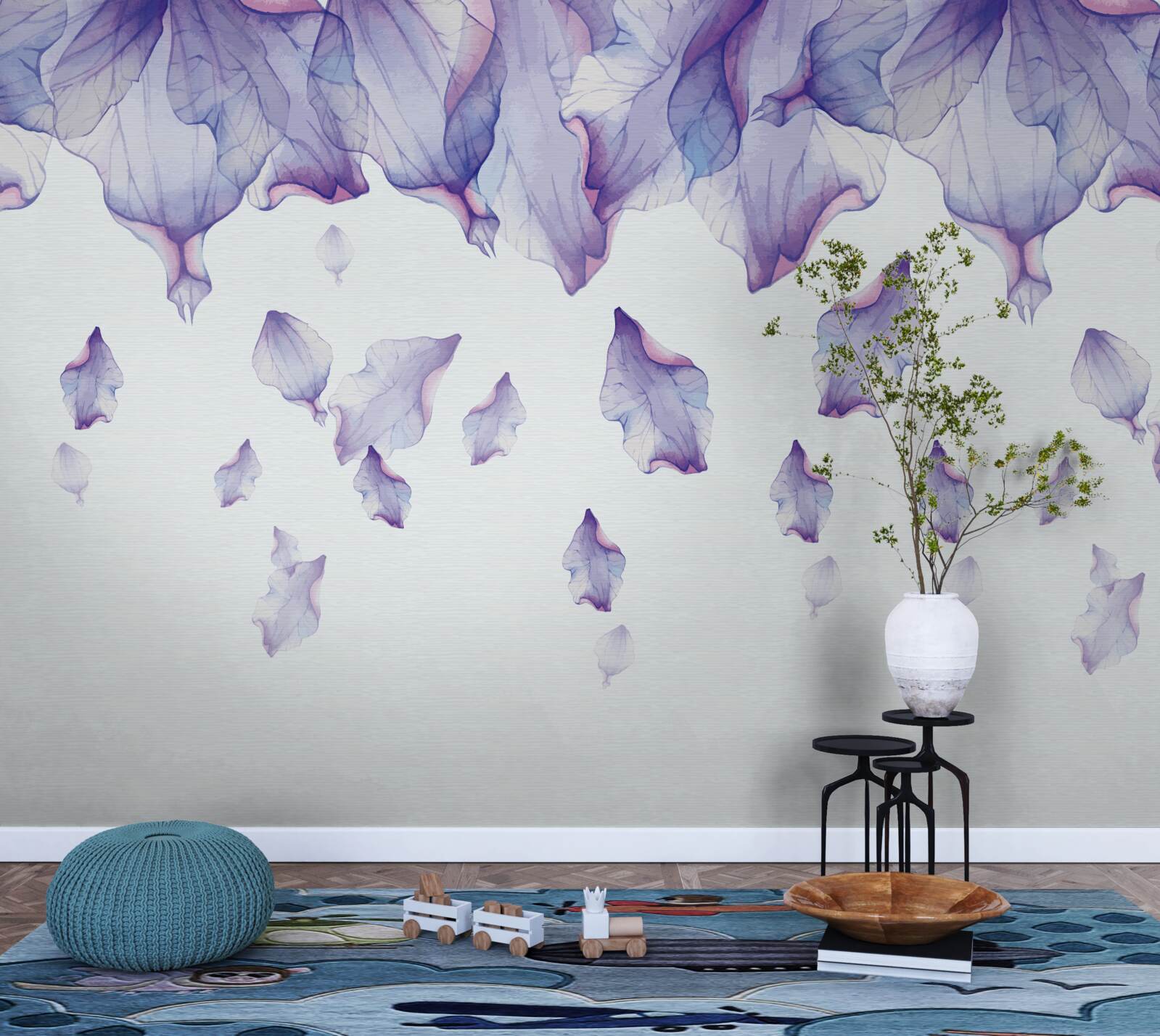 Фотошпалери опадаючі фіолетові квіти ірису