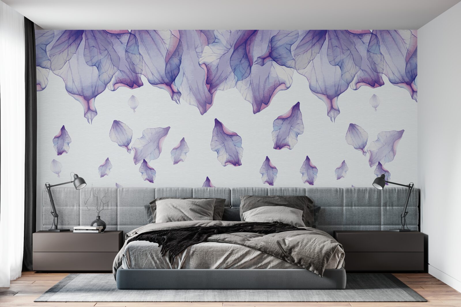 Фотошпалери опадаючі фіолетові квіти ірису