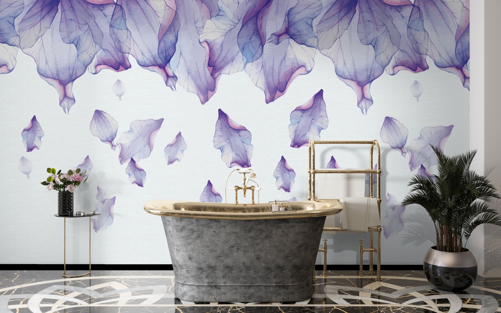 Фотошпалери опадаючі фіолетові квіти ірису