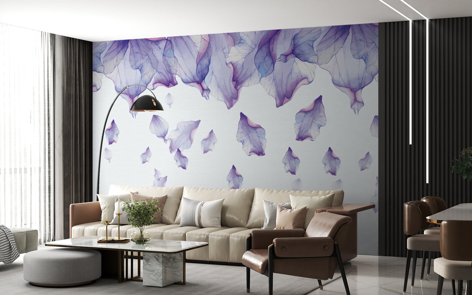 Фотошпалери опадаючі фіолетові квіти ірису