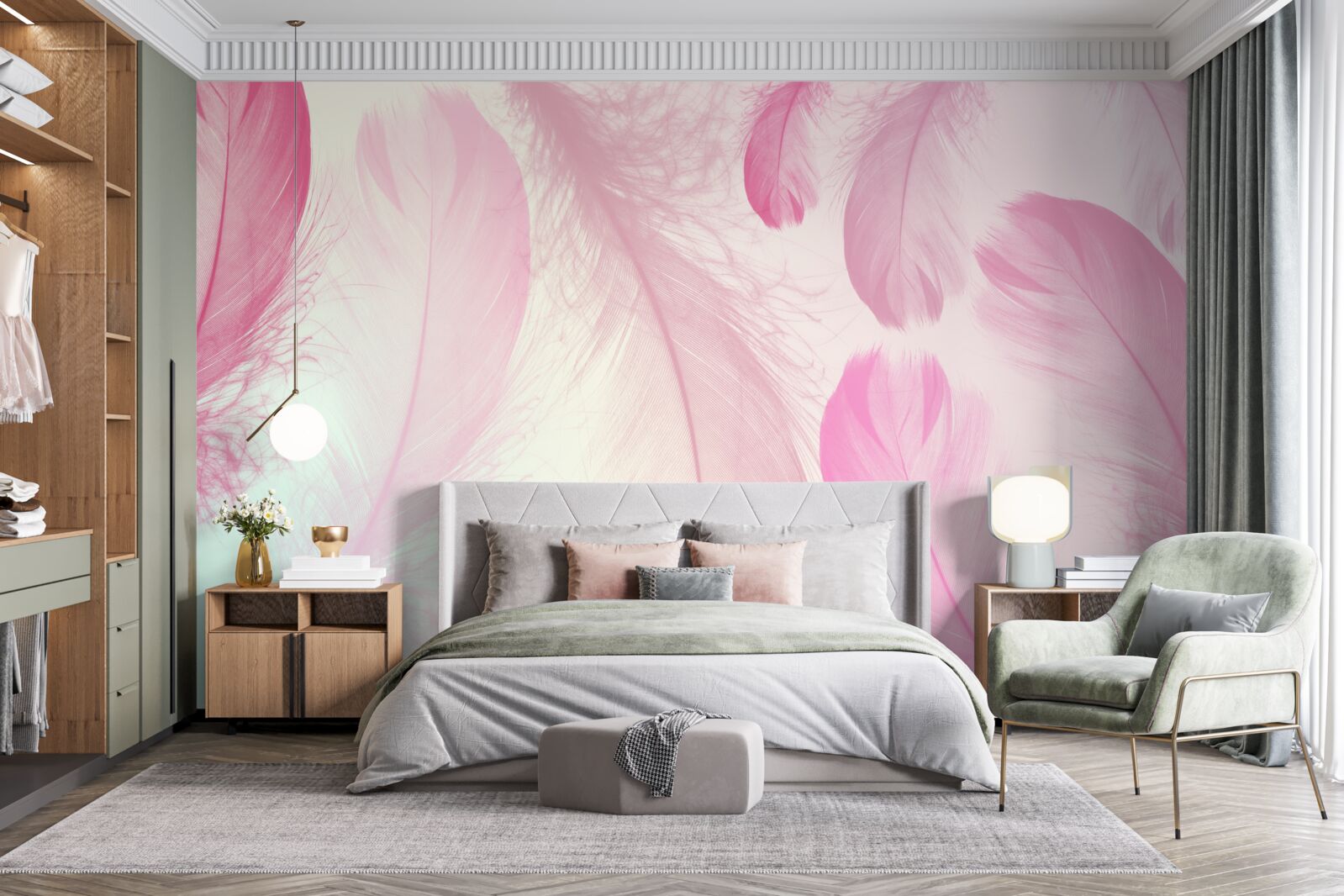 Фотошпалери велике пір'я з ніжним рожевим відтінком