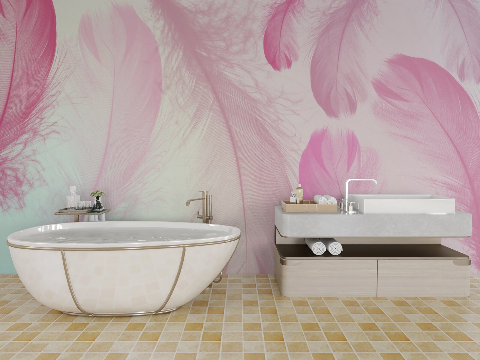 Фотошпалери велике пір'я з ніжним рожевим відтінком