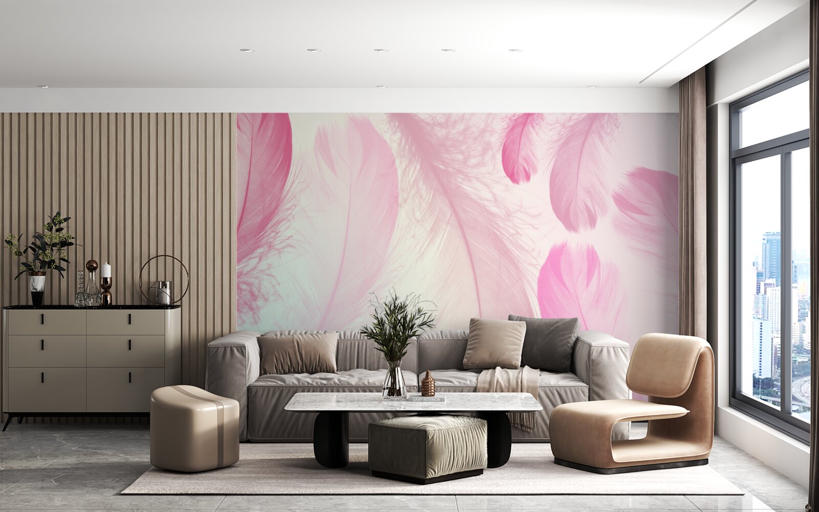 Фотошпалери велике пір'я з ніжним рожевим відтінком