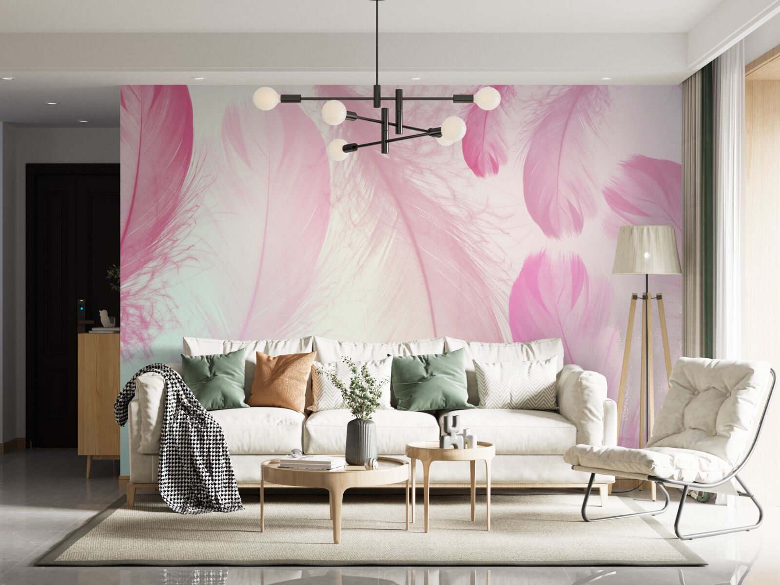 Фотошпалери велике пір'я з ніжним рожевим відтінком