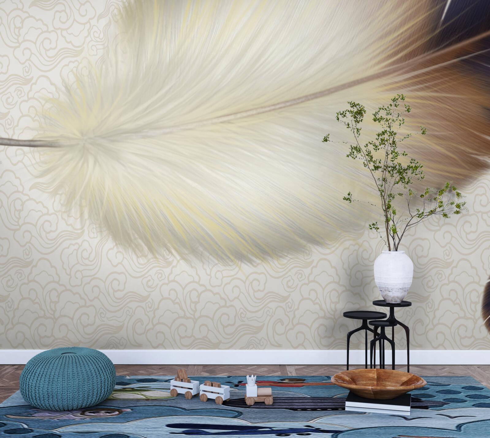 Фотошпалери пір'я біле з коричневими краями