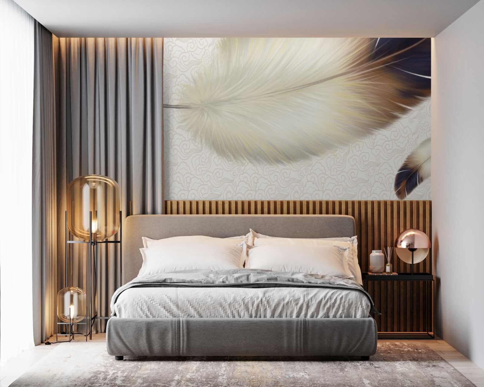 Фотошпалери пір'я біле з коричневими краями