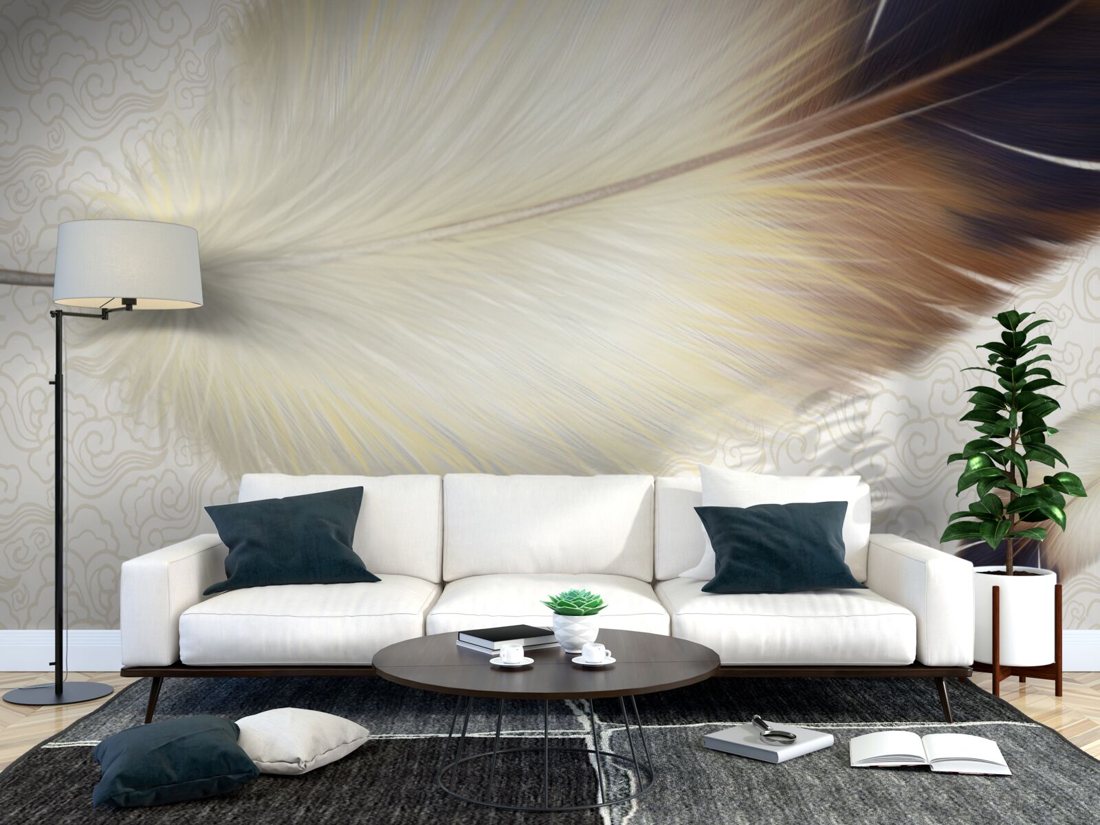 Фотошпалери пір'я біле з коричневими краями