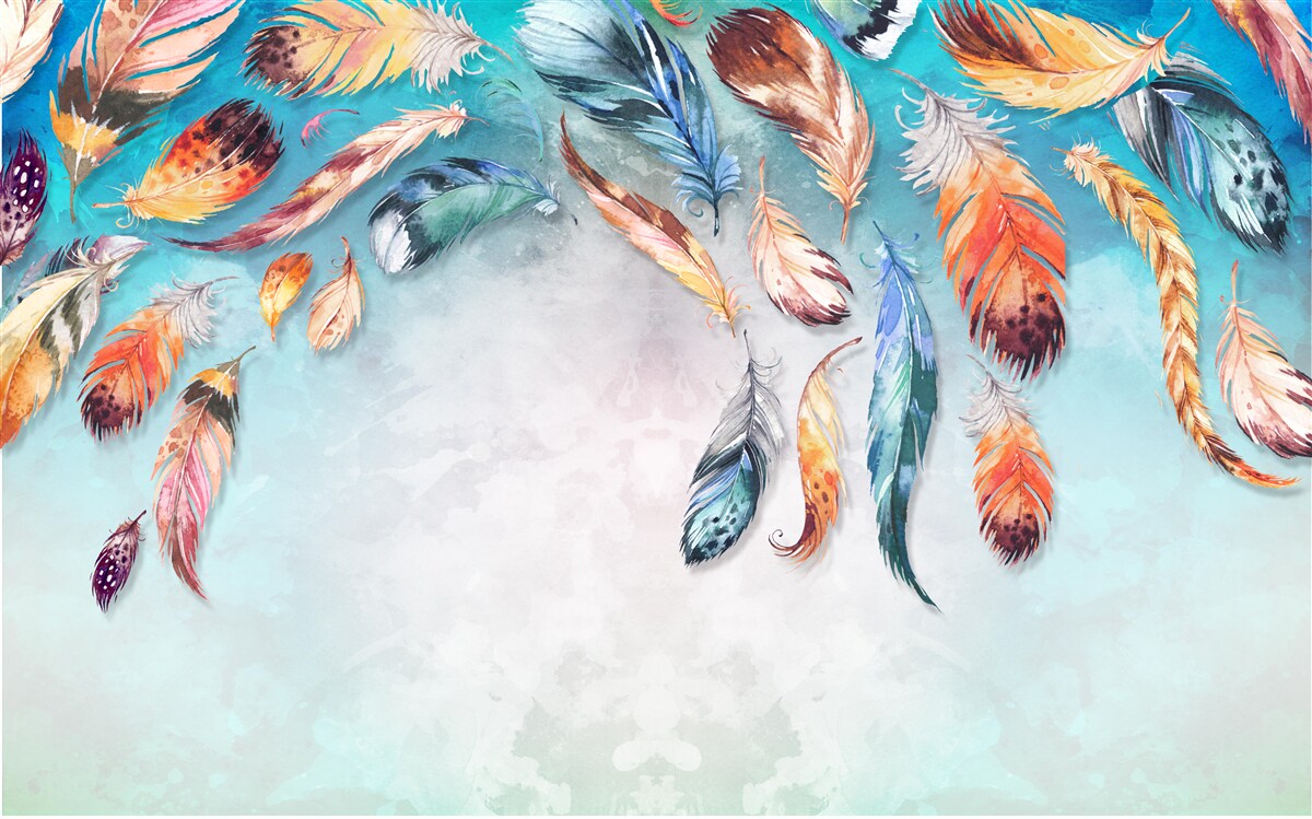 Фотошпалери яскраве різнокольорове пухнасте пір'я