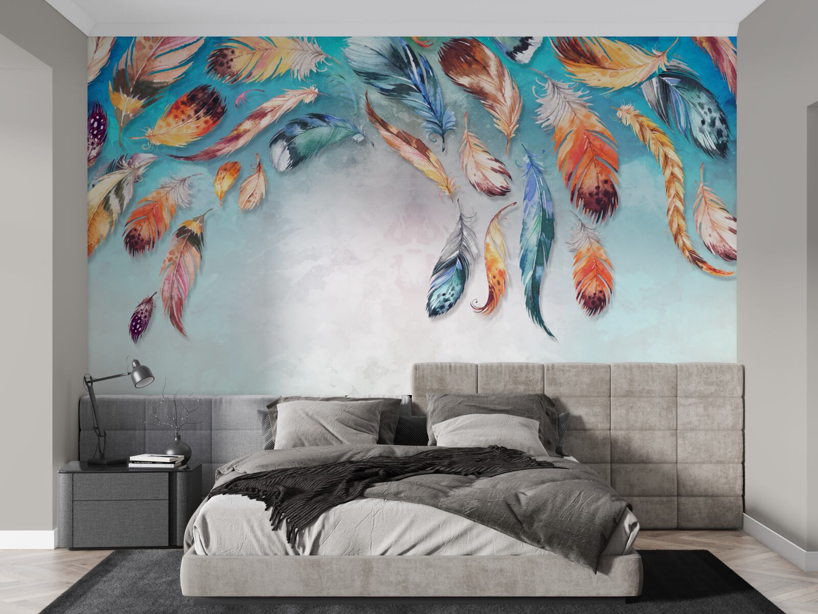 Фотошпалери яскраве різнокольорове пухнасте пір'я