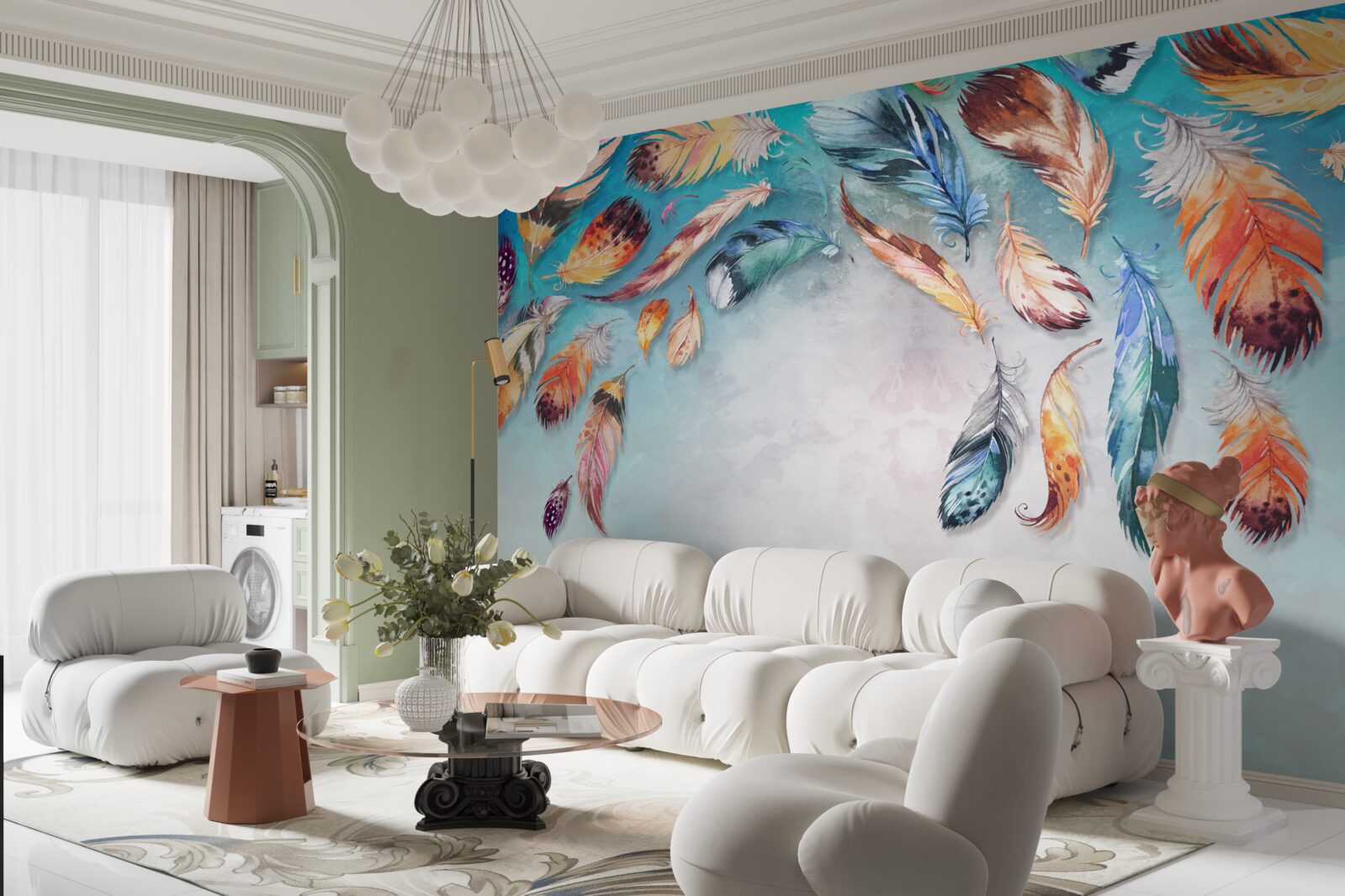 Фотошпалери яскраве різнокольорове пухнасте пір'я