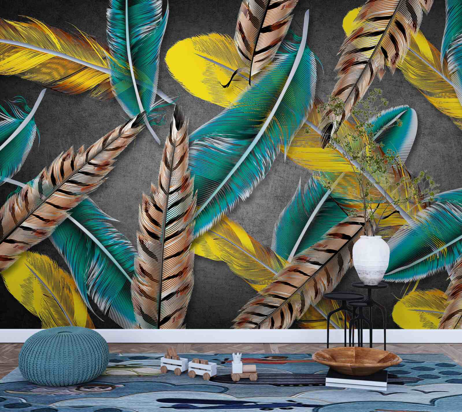 Фотошпалери градієнтний фон з абстрактним пір'ям