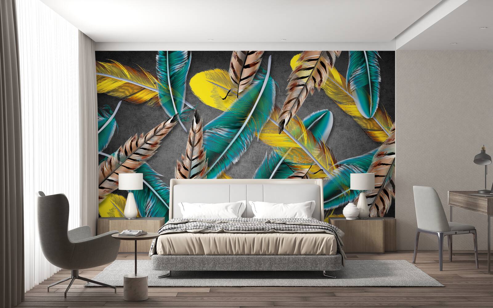 Фотошпалери градієнтний фон з абстрактним пір'ям