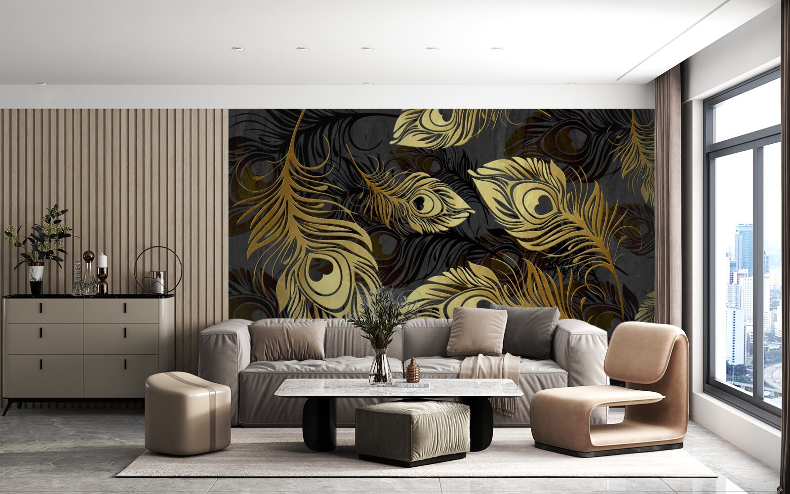 Фотошпалери блискуче золоте пір'я