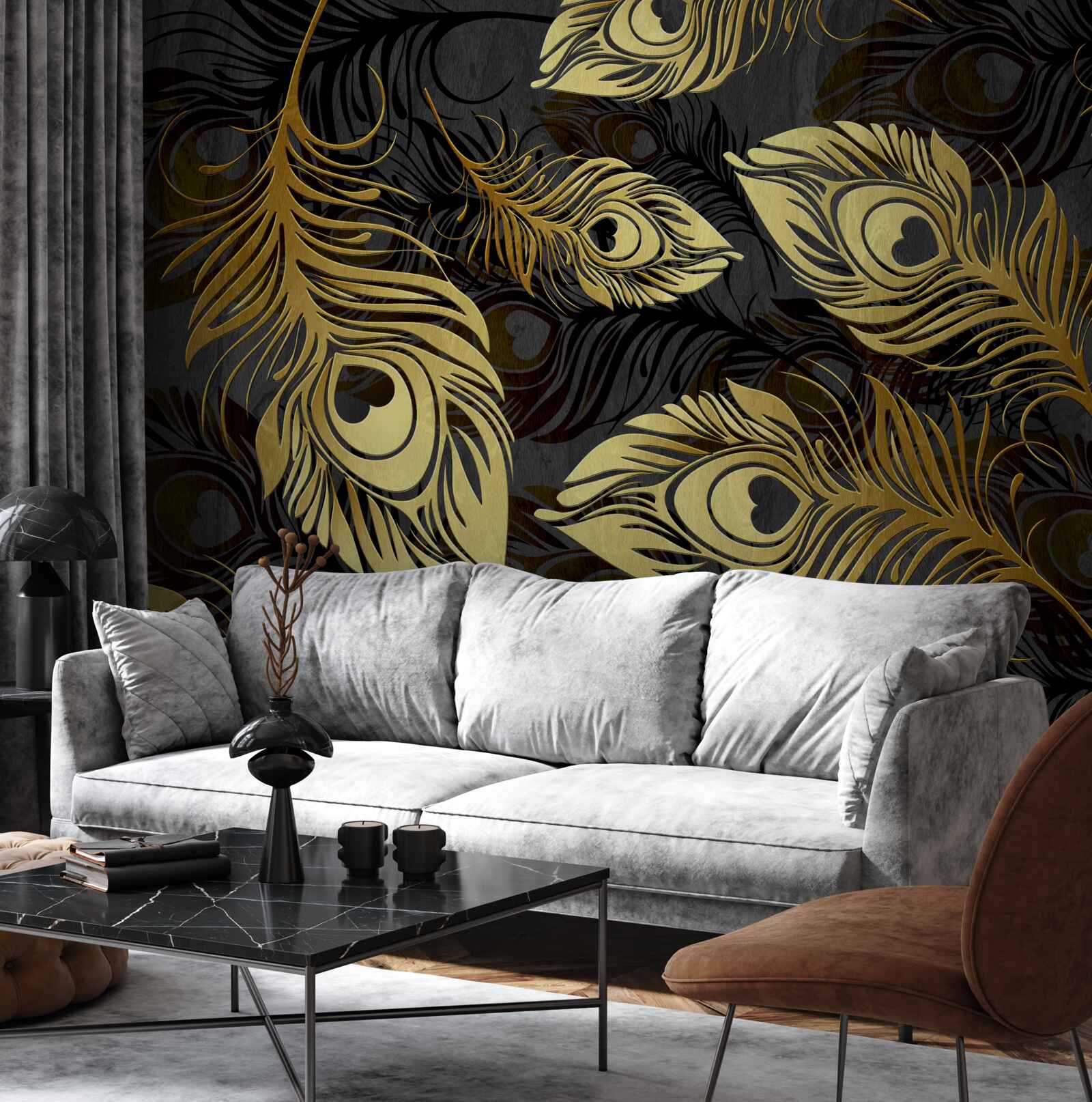 Фотошпалери блискуче золоте пір'я