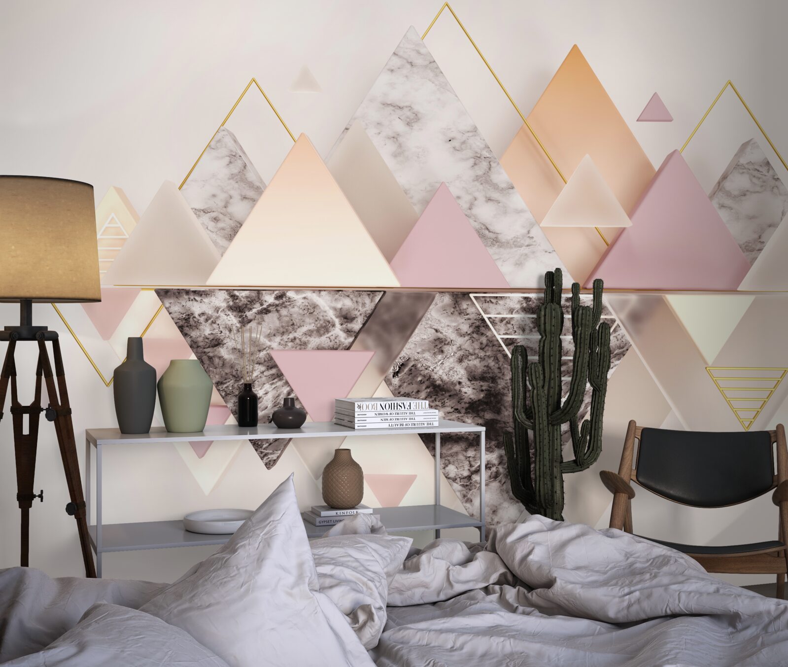 Фотошпалери відображення осіннього лісу з його рожевими відтінками у воді