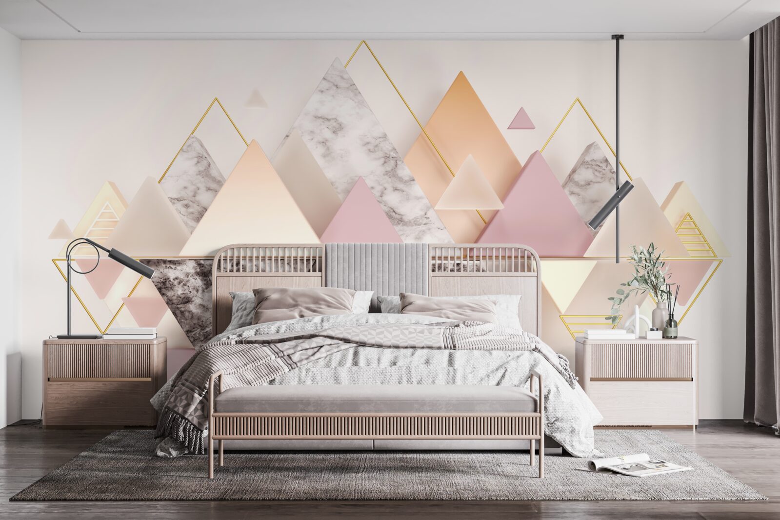 Фотошпалери відображення осіннього лісу з його рожевими відтінками у воді