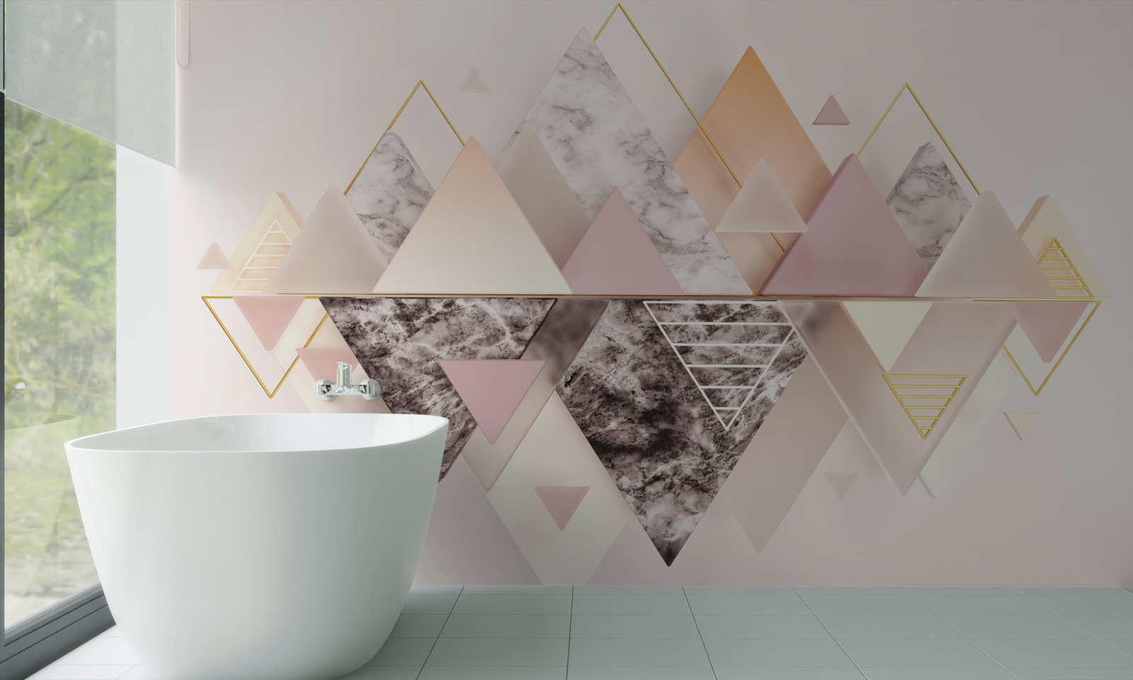 Фотошпалери відображення осіннього лісу з його рожевими відтінками у воді