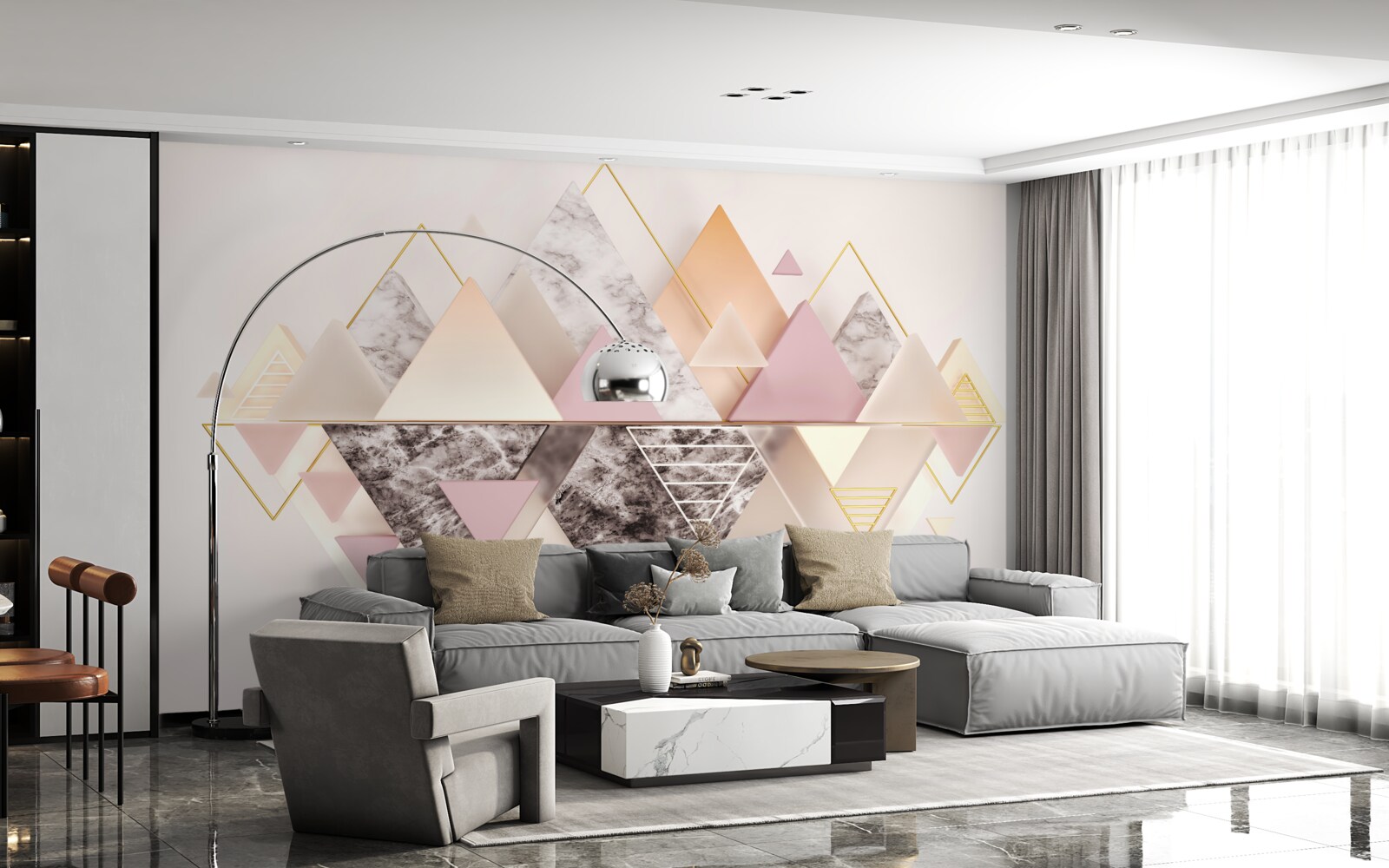 Фотошпалери відображення осіннього лісу з його рожевими відтінками у воді